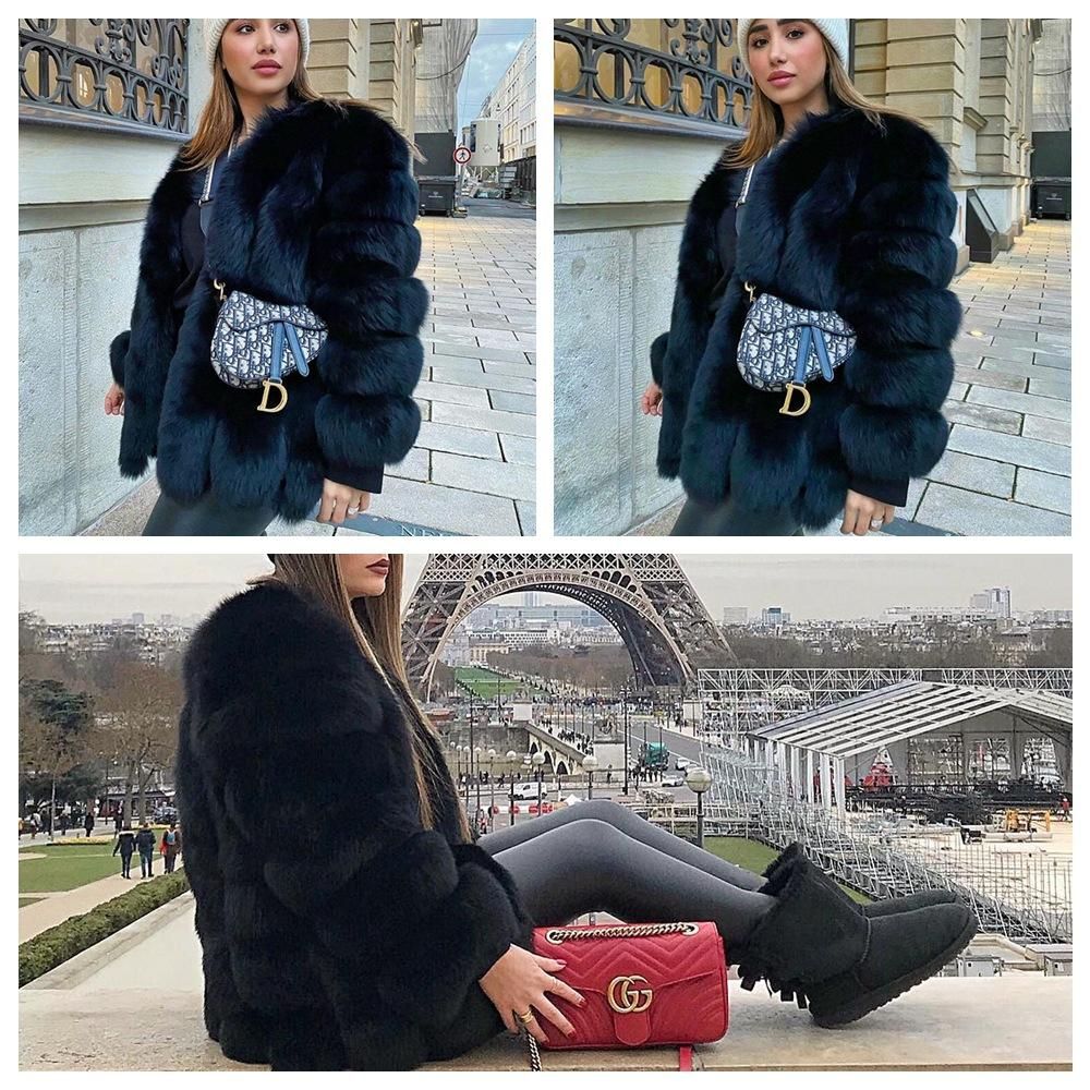 2021 New Haining Fur Imitation Fox Hair Mid length Round Neck Imitation Fur Coat with fur and fur in