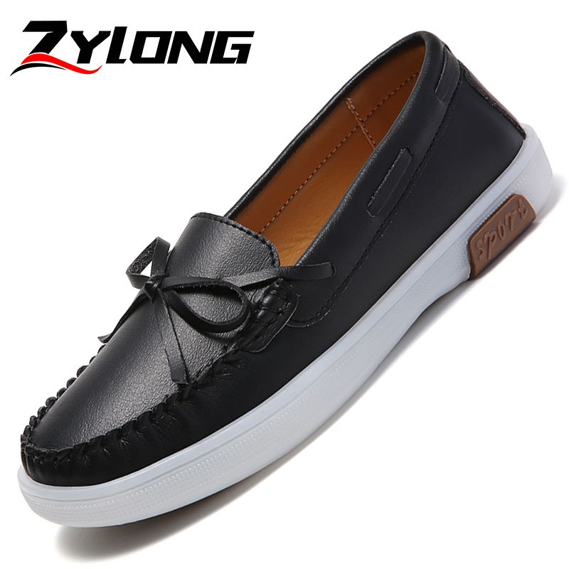 Luxury Women's Fashion Flats Shoes Top Quality Handmade Cow Split Leather Oxford Shoes Bow-knot Design Slip On Ladies Loafers Ultra-soft Leather Moccasins Boat Shoes Comfortable Casual Shoes Black