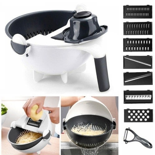Magic Rotate 9 In 1 Multi-function Vegetable Cutter With Drain Basket