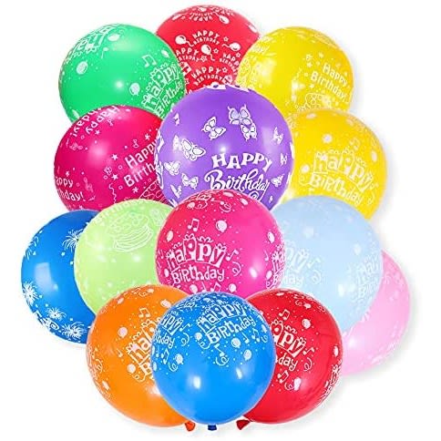 12" Happy Birthday Inscribed Latex Balloons- Multicolored - 20 pieces