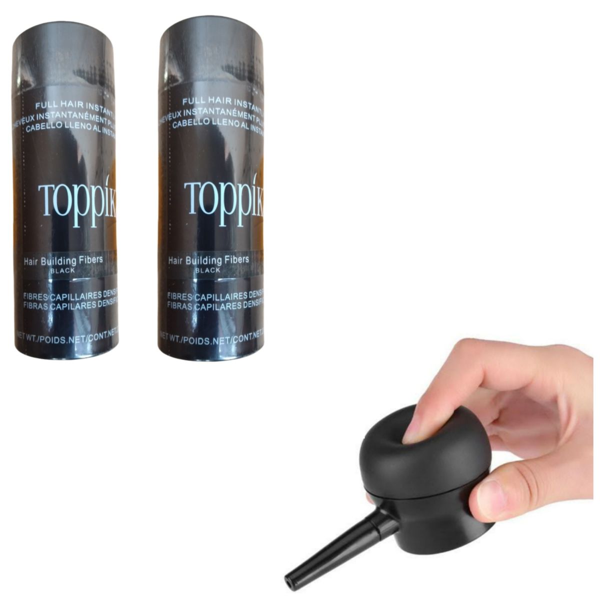 2pcs Black Hair Building Fibers + Applicator