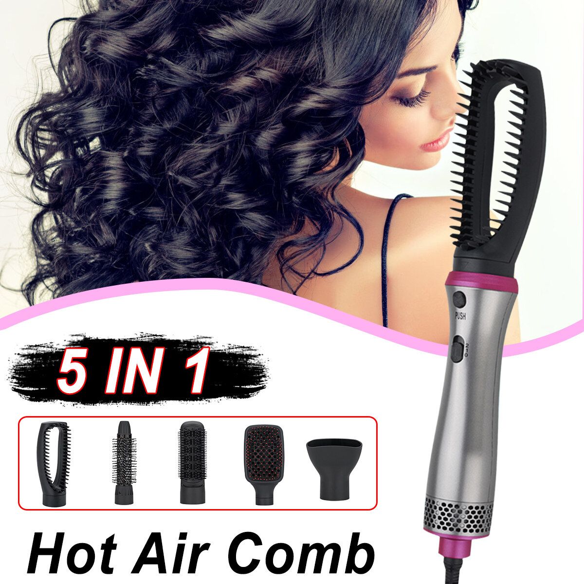 5 In 1 One-Step Multi-function Hair Dryer Brush Straightening Curling Comb EU