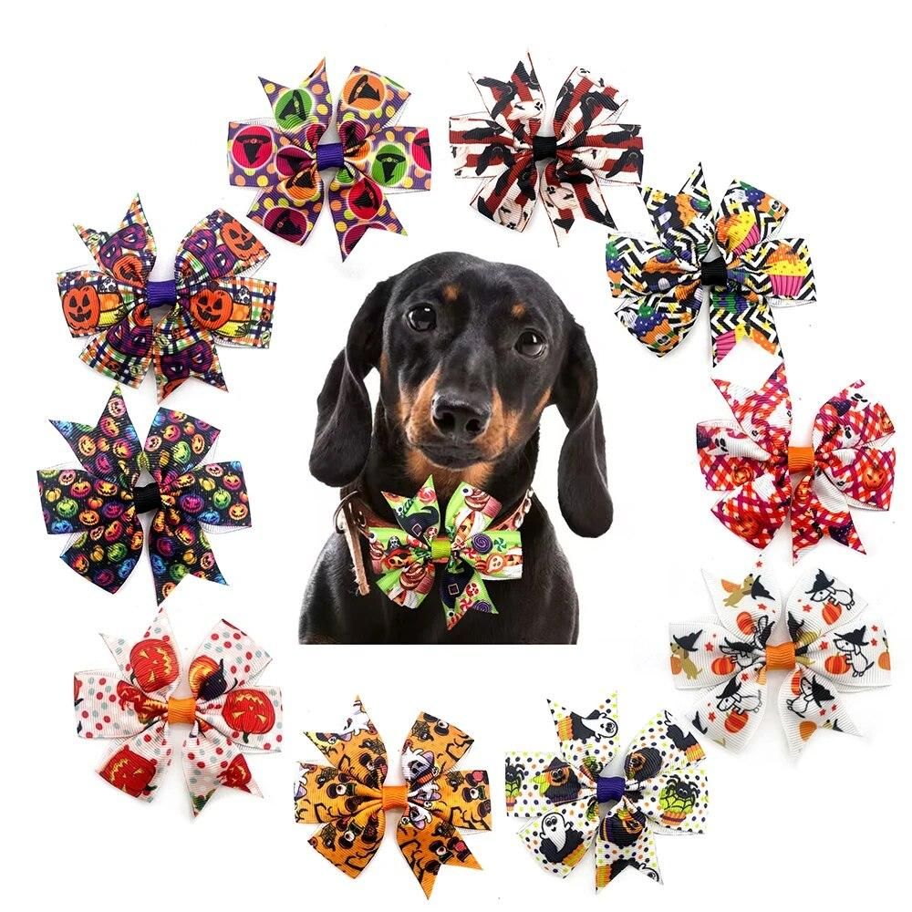 50PCS Removable Bows Collar for Dogs Halloween Small Dog Cat Bowties Collar Accessories for Dog Pet Grooming Accessories