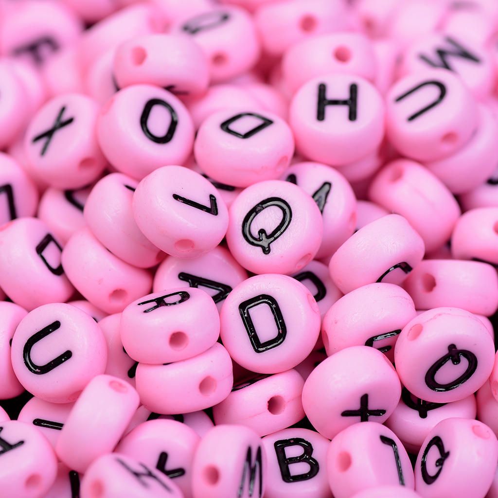 200 Pcs Colorful Acrylic Beads Charm Alphabet Letter Bead DIY 4 # Pink