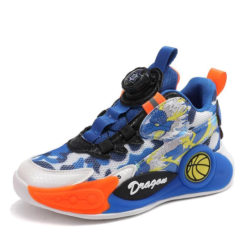 Boys Basketball Shoes Mesh Swivel Button Basketball Shoes Blue