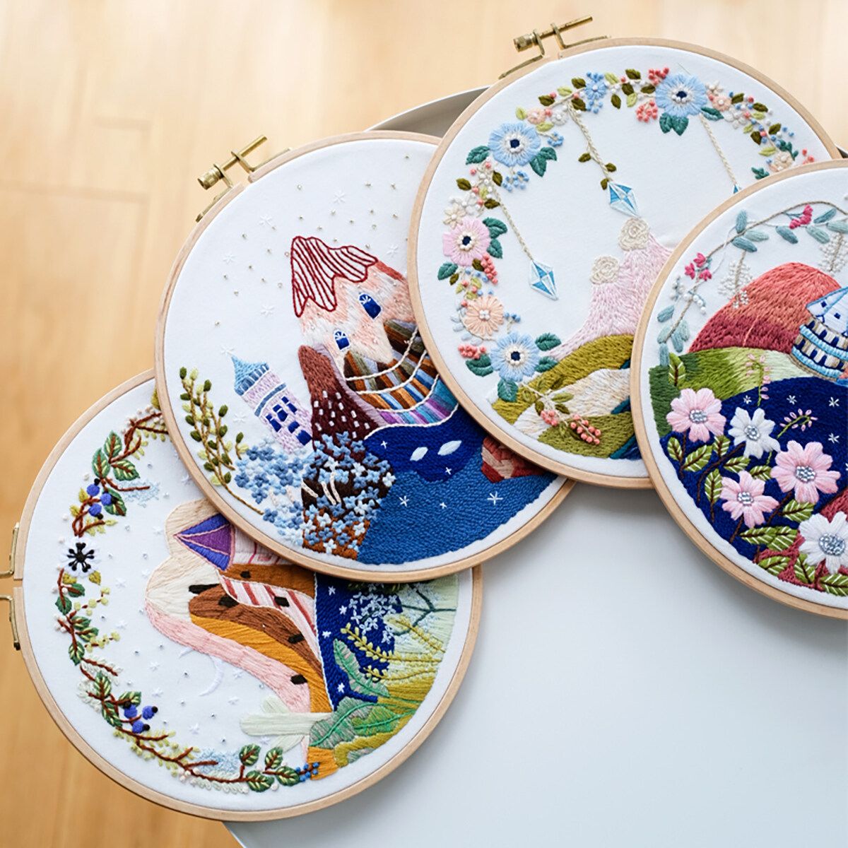 DIY Embroidery Starter Kit Flower Pattern Cross Stitch Needlework Without Hoop Pattern 3