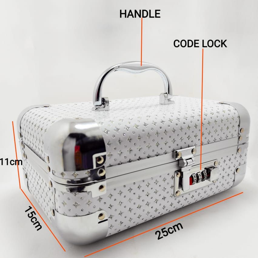 25 X 11cm One Step Diamond Crystalline White Classic Design Jewelry Cosmetics Organizer Case Storage Box With Security Lock