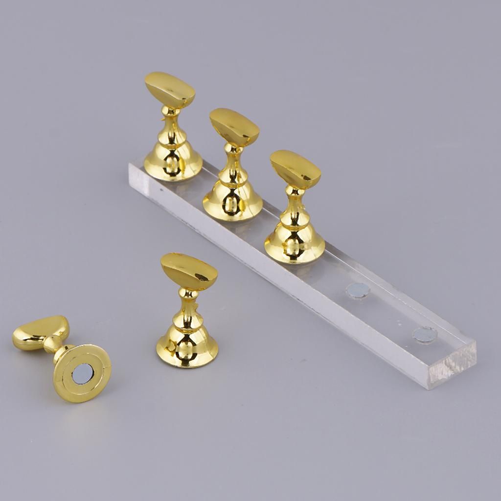 5Pcs   Acrylic   False   Nail   Tips   Practice   Display   Golden