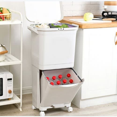 2 Compartment Pedal Recycling Movable Kitchen Waste Bin
