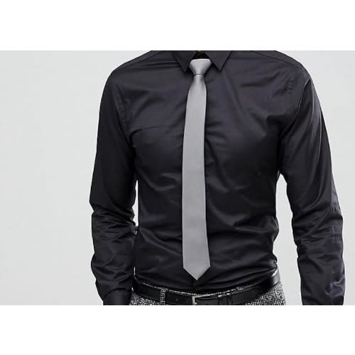 Men Formal Dress Shirt With Matching Tie - Black & Grey
