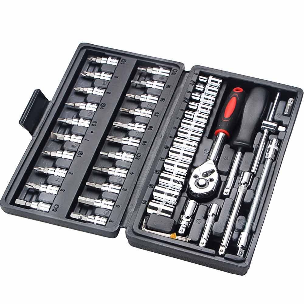 Universal Socket Wrench 46 Pieces Tool Set For Home & Auto Repair (1/4")