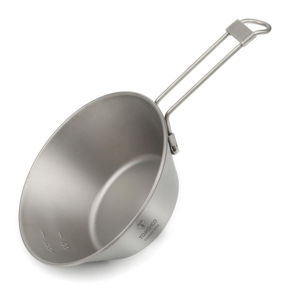 TOMSHOO Travel Cutlery Portable Camping Bowl Titanium Bowl with Folding Handle