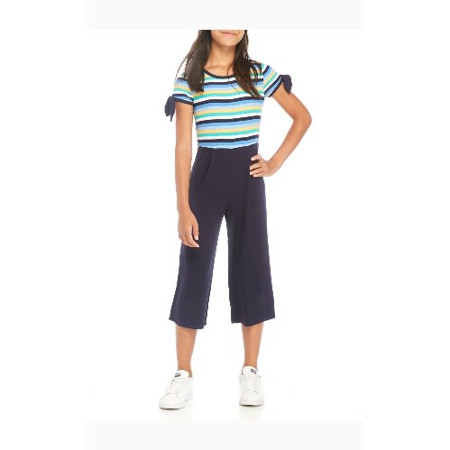 Girls Colour Block Striped Knot Jumpsuit