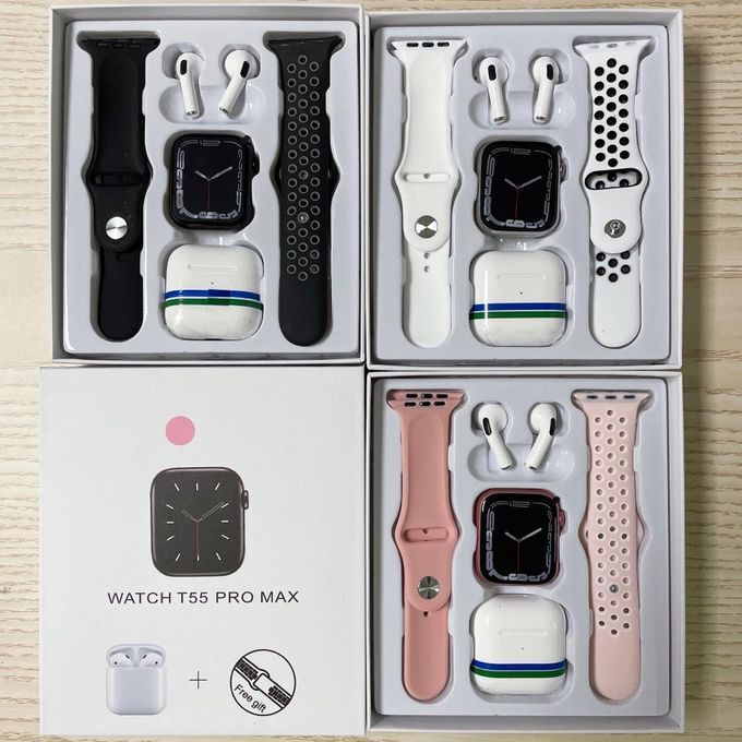 T55 Pro Max 1.71 Inch Smartwatch TWS Earphone 2 In 1 Black