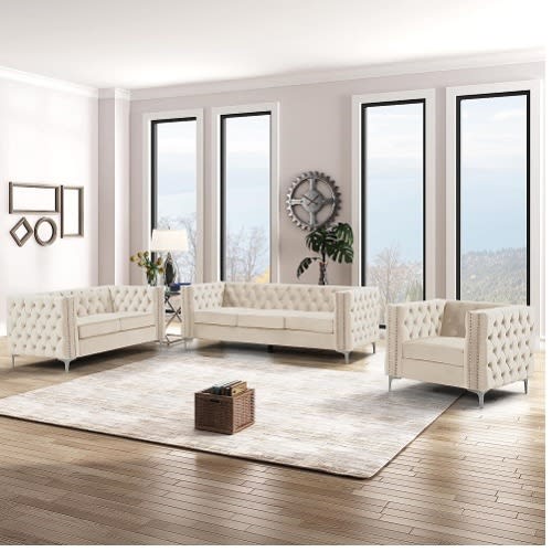 6 Seater Old English Antique Sofa Set - Beige