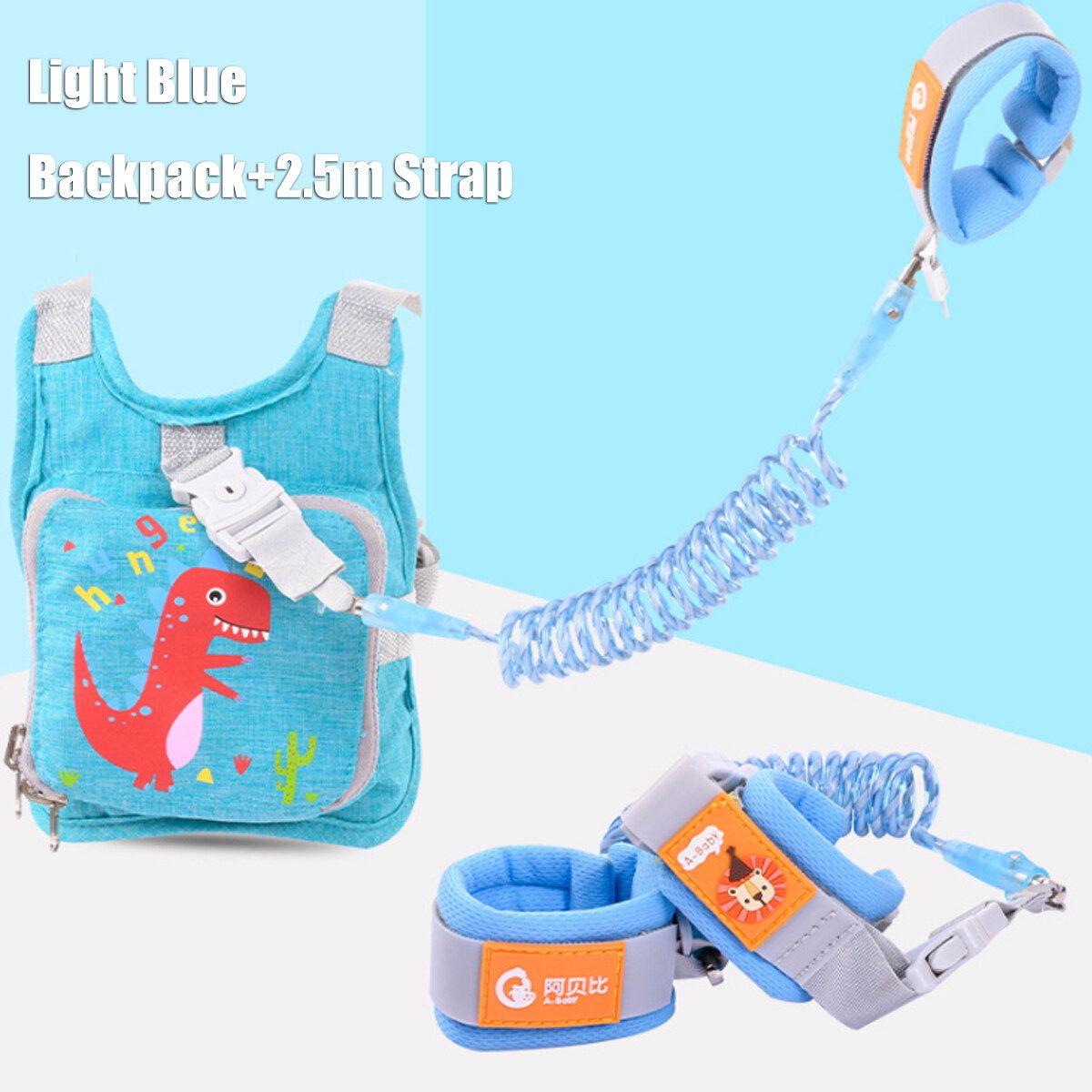 2.5m/2m/1.5m -- Spring Rope/ Reflective Tape Kids Baby Safety Anti-lost Harness Backpack Leash Child Toddler Anti-lost Dinosaur Bag Toddler Cartoon Kindergarten Travel Strap Zipper Bag Gift Green With Backpack (2.5m Spring Rope)