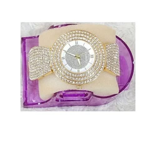 Women's Iced Stone Bracelet Strap Watch - Gold