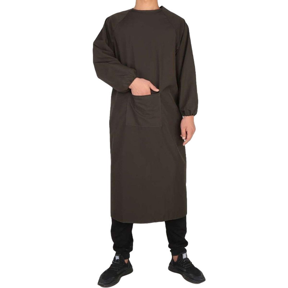 Waterproof Canvas Apron with Pockets Long Sleeves Ideal for Chefs Dark Coffee