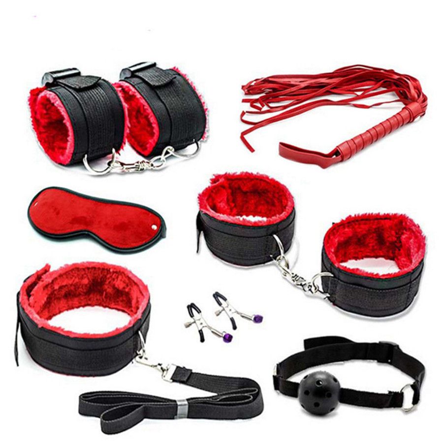 BDSM Kit Blindfolds Handcuffs, Nipple Clamps And Sex Whips