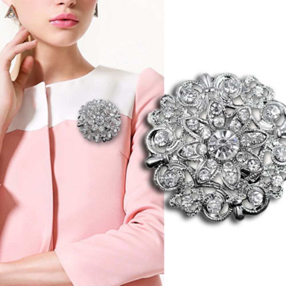 Flower Hollow Ladies Rhinestone Broach Brooch Pin Bouquet-