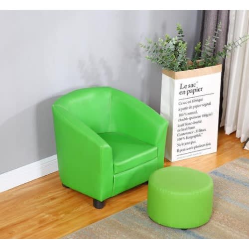 Bucket Chair - Single Seaters Sofa + Side Stool - Green Armchair