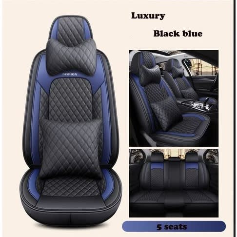 Car Leather Seat Cover Full Set For 5seat Car/suv - Black/Blue