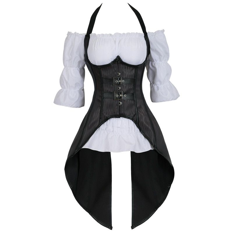 Corset  2 Pieces Long Ss Blouse Top Vest Corsets Pirate