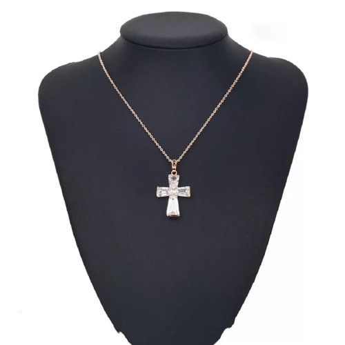 Ladies Necklace With Cross Pendant - Rose Gold