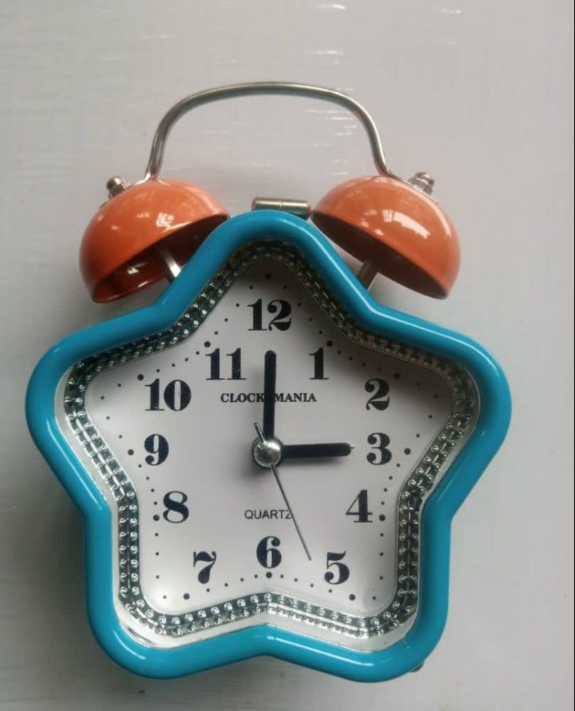 Blue Star With Orange Double Bells Alarm Clock