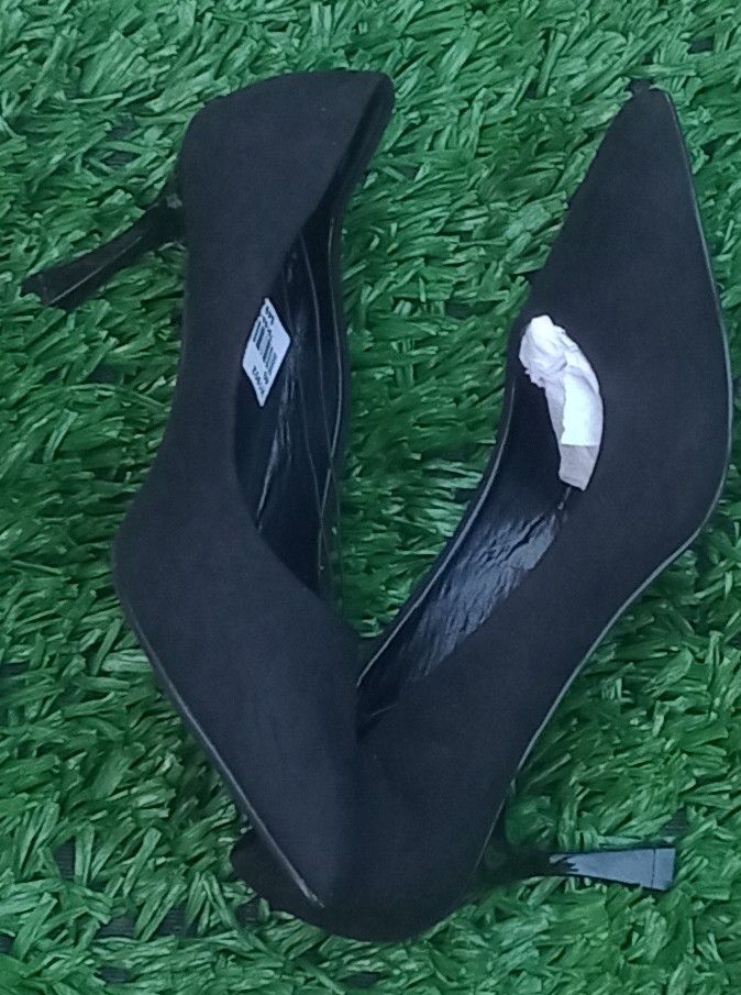 High Heel Ladies Plain Suede Court Shoes -Black