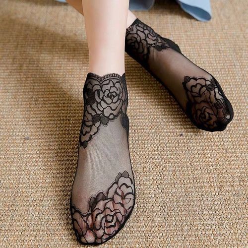 5 Pairs Women Black Breathable Lace Fishnet Hosiery Socks