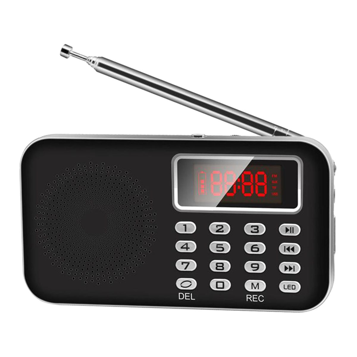 Mini Digital AM FM Radio AUX Music MP3 Player USB TF Card LED Black