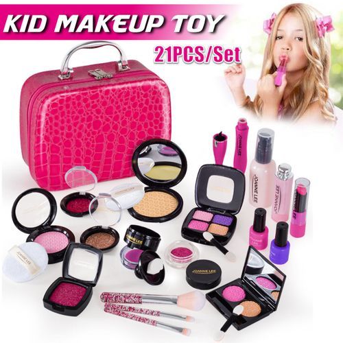 21PCS Kids Makeup Bosmetics Bag Toiletry Real Cosmetic Kit Girls Play Toy Gift Pink