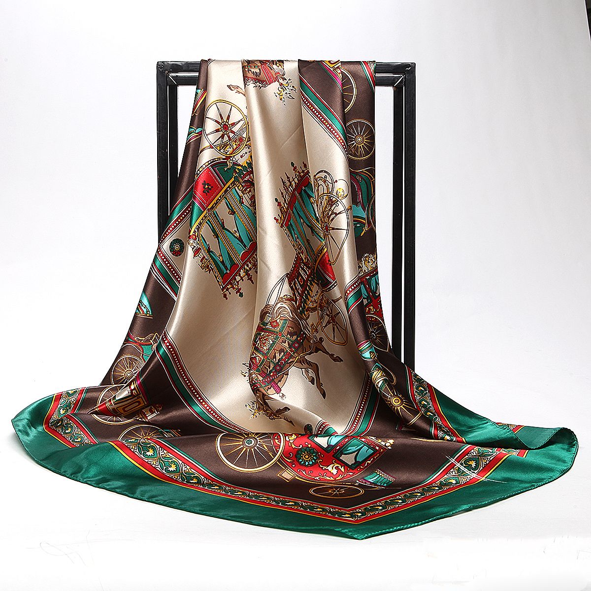 Bandana Scarf Satin Shawl Large Square Silk Floral Shiny Lady Women Muslim Hijab Green