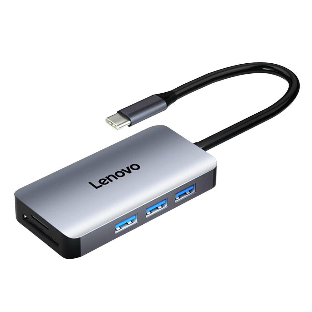 Lenovo LX0806G Type-C Hub 7-in-1 Type-C Converter Aluminum Alloy Shell HD+PD Charging Port+3*USB3.0+SD&TF Card Slots