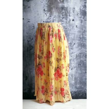 Pleat Floral Maxi Skirts- Mustard