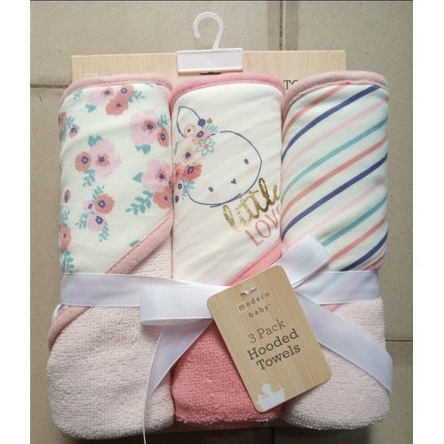 3pcs Baby Girl Hooded Towels - Pink Color