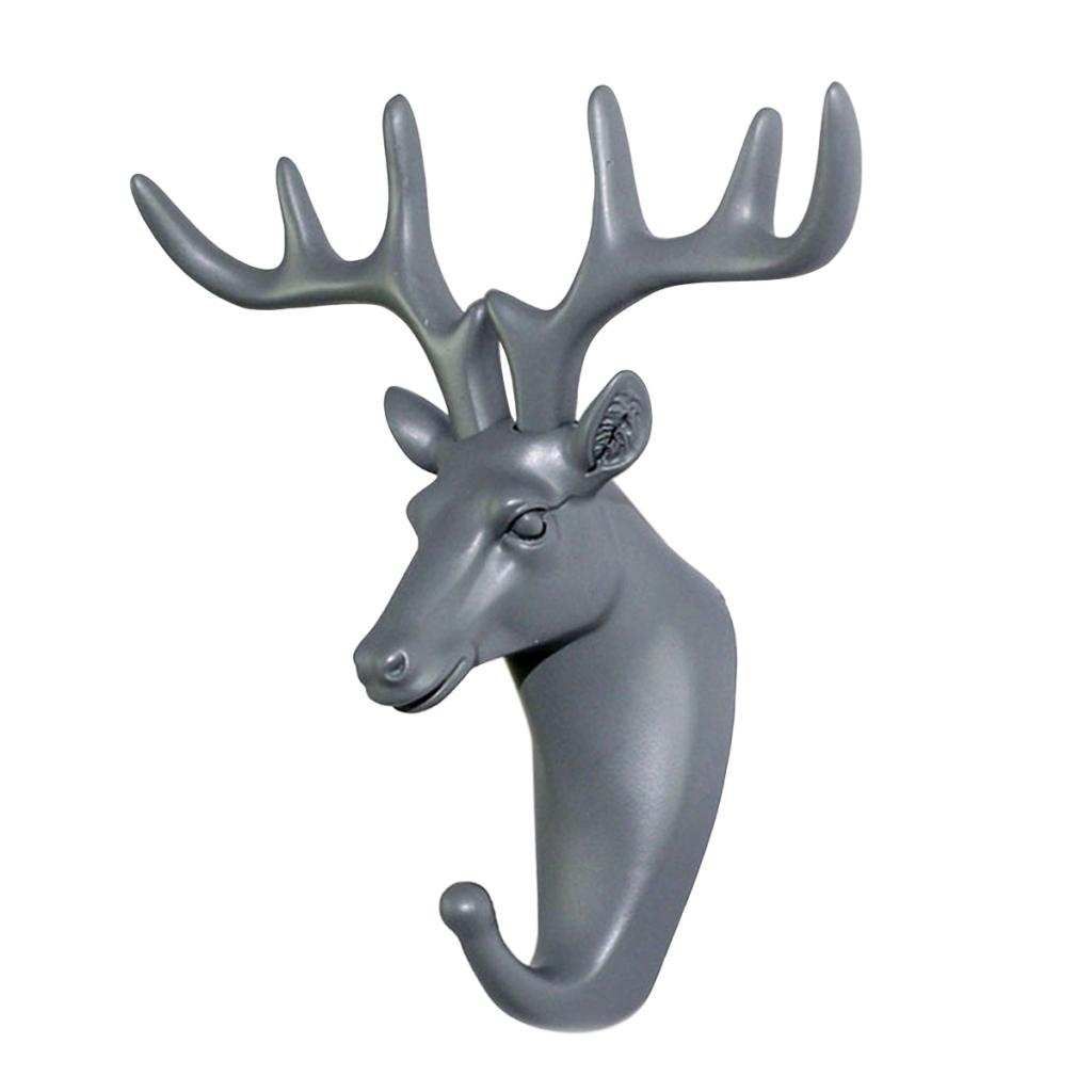 Nordic Style Resin Animal Head Wall Hook Coat Hanger Towel Rack Gray