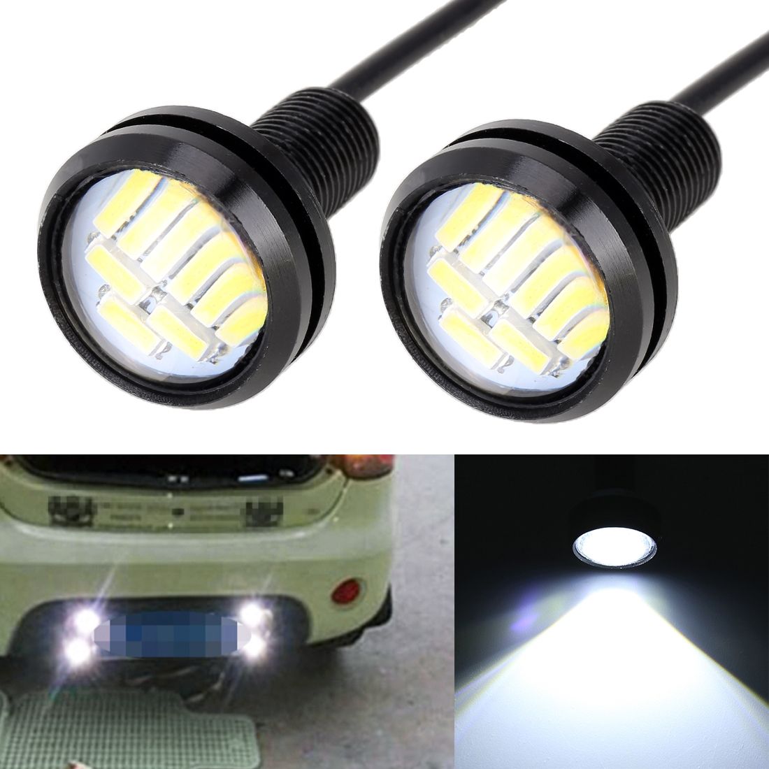 2 PCS 2W Car Auto Eagle Eyes Fog Light Turn Light With 12 SMD-4014 LED Lamps, DC 12V Cable Length: 55cm(White Light)