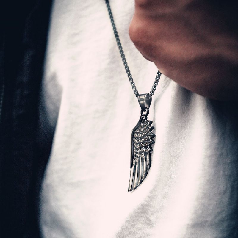 Hip-hop Titanium  Angel Wing Pendant Necklace