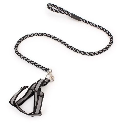 Reflective Dog Harness And Leash Set Black Large