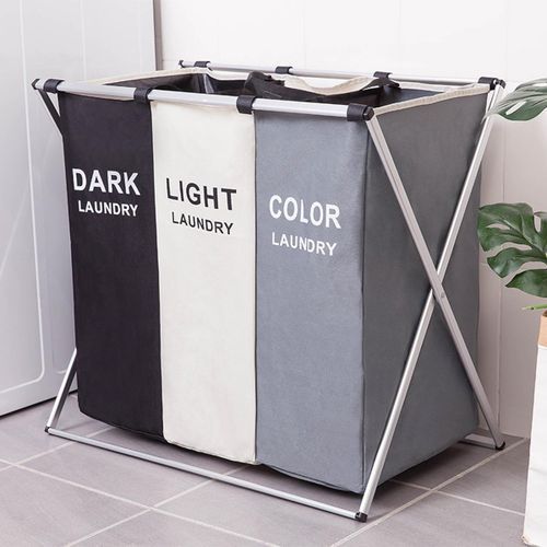 Laundry Hamper Foldable Basket 1/2/3 Section Portable D Grey