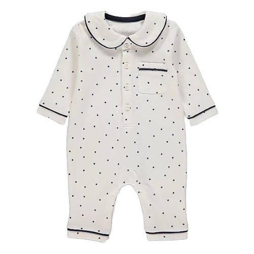 Star Print Footless Collared Sleepsuit - 6-9 Months - White
