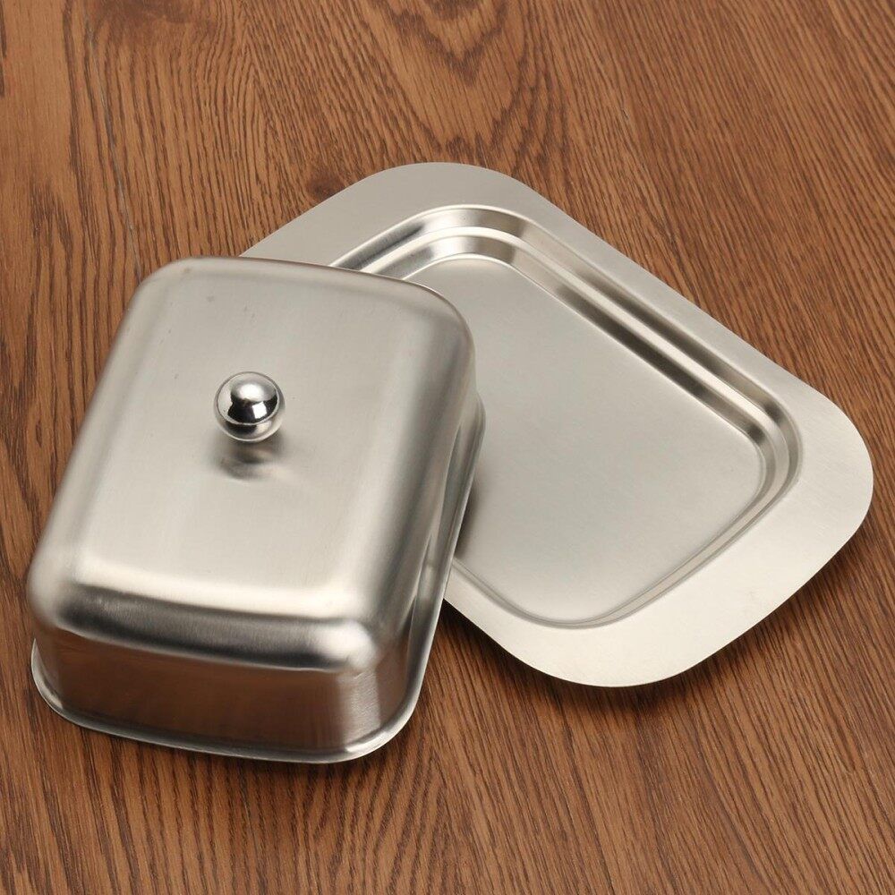 Stainless Steel Butter Dish Set Serving Tray 6.3"L X 4.7"W X 2"H Holder Storage
