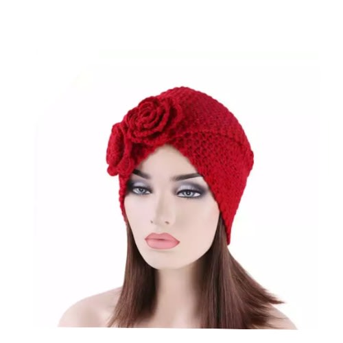 Twin Rose Knitted Skullies - Red