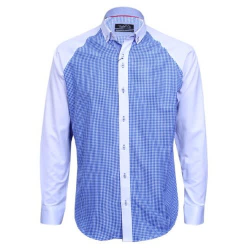 Check Detailed Long Sleeve Shirt - Blue & White - MSHT-4081