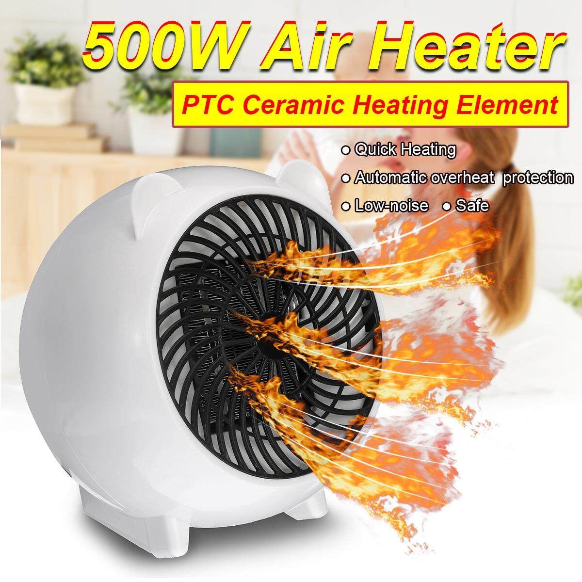 500W PTC Portable Heating Electric Heater Warm Fan Air Winter Warmer Blower Home - EU Plug White