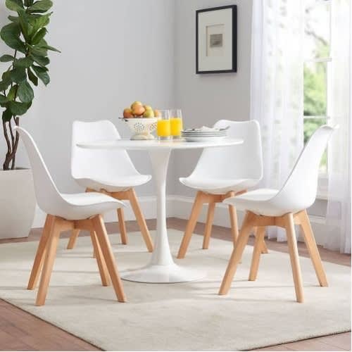 Pole Base Round Dinning Table  4 Foam Sitting Chairs