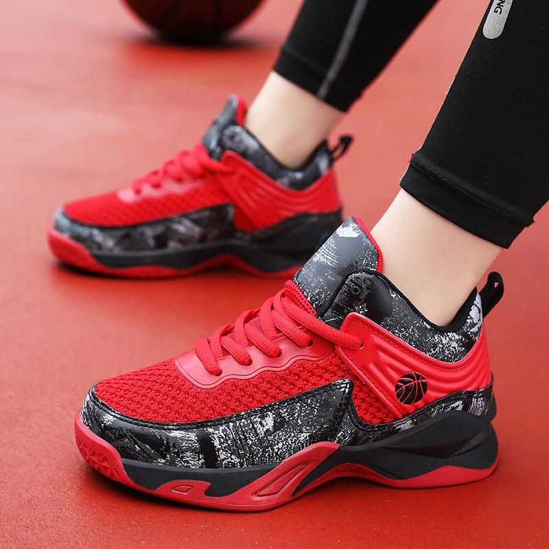 Boys basketball shoes mesh breathable sneakers Red