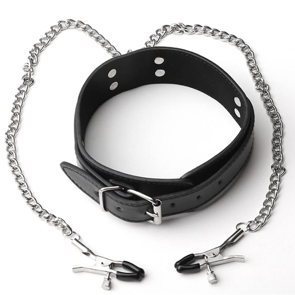 Neck Collar Nipple Clamps BDSM Bondage Slave Restraints Erotic Fetish Adult Product Breast Clips Collar Women Sex Toys